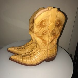 Yellow crocodile cowboy boots